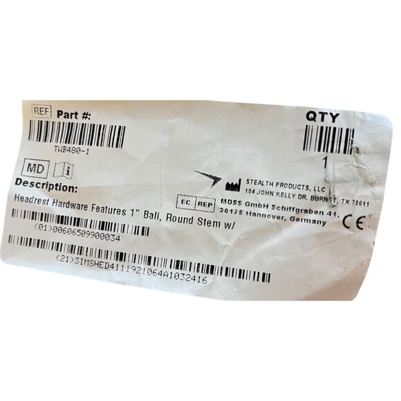 Stealth Products TWB480-1 Headrest Hardware 1" Ball, Round Stem Power Wheelchair - Picture 4 of 5